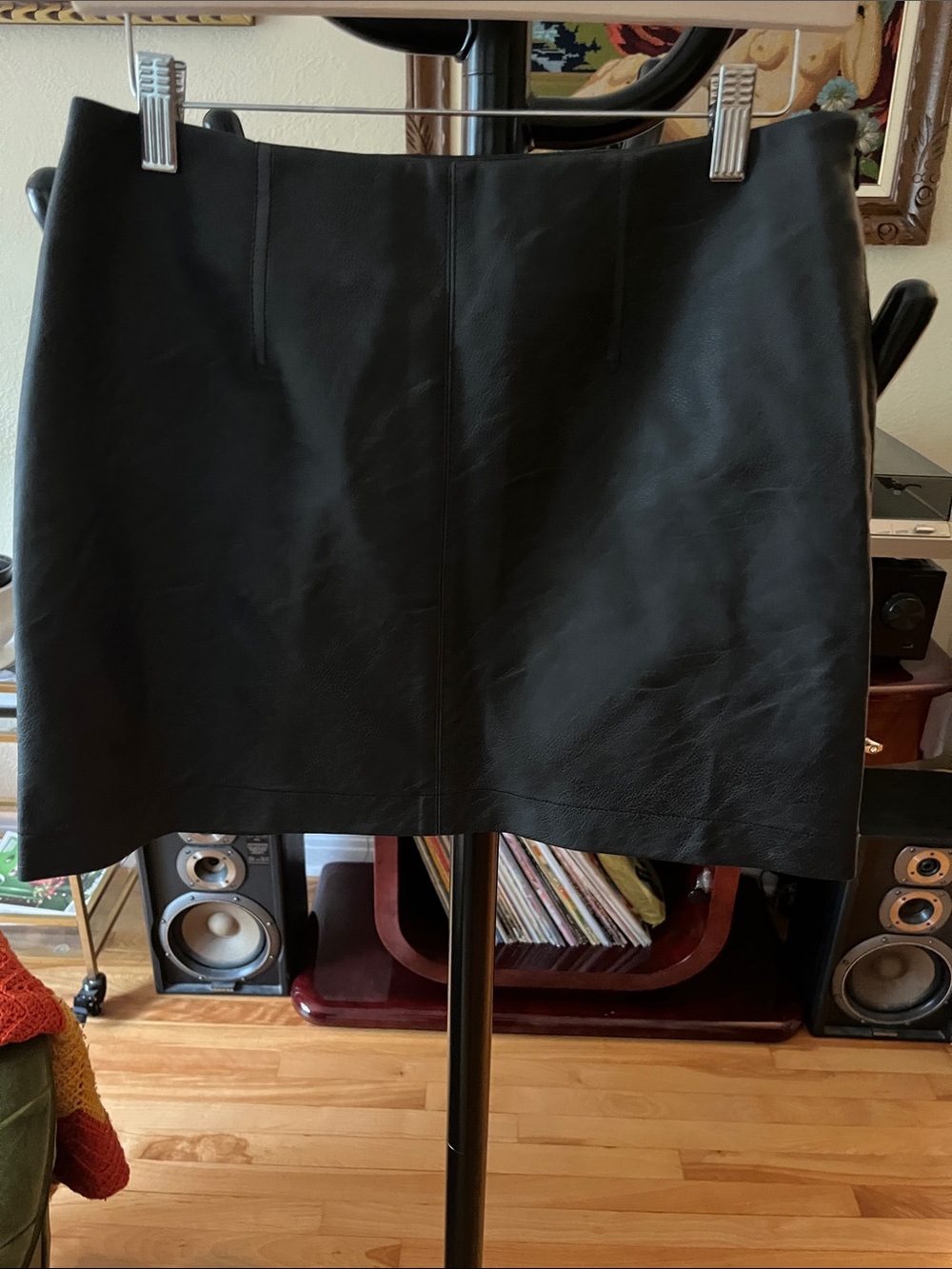 Calvin Klein Black Faux Leather Midi Skirt